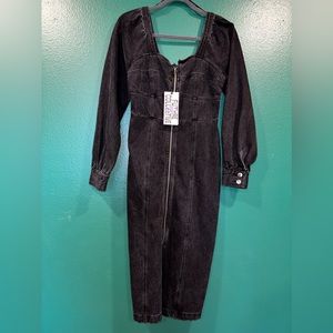 Future Collective Kahlana Barfield Black Denim Puff Sleeve Dress